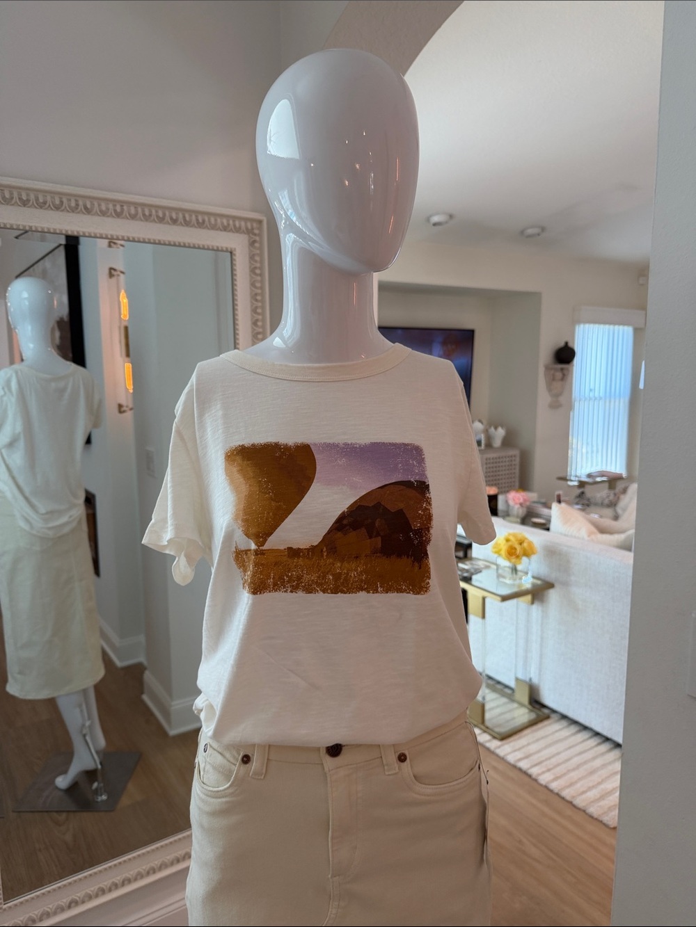 Candace Cameron Bure Cream  Graphic Desert Tee with Brown & Purple Landscape